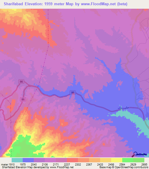 Sharifabad,Iran Elevation Map