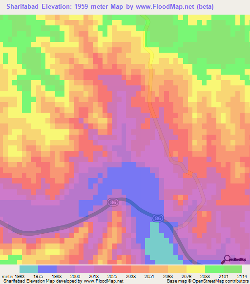 Sharifabad,Iran Elevation Map
