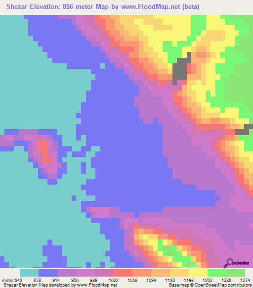 Shezar,Iran Elevation Map