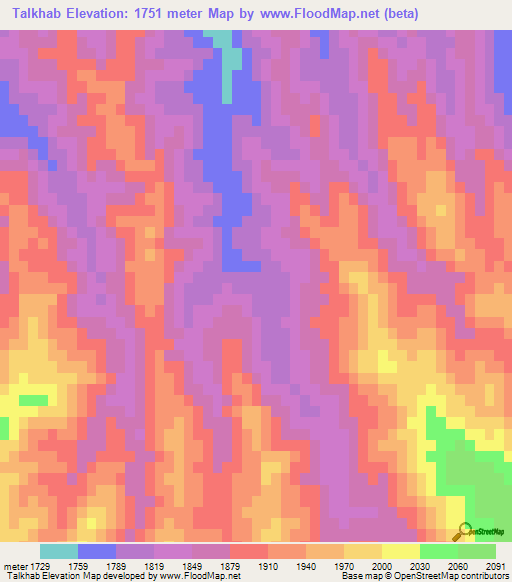 Talkhab,Iran Elevation Map
