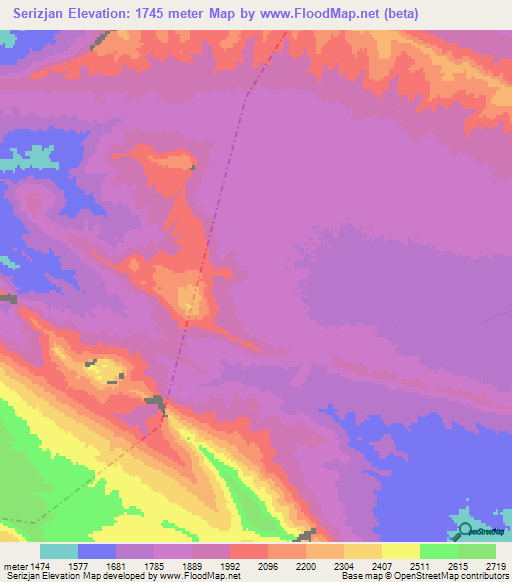 Serizjan,Iran Elevation Map