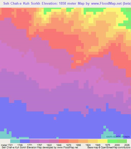 Seh Chah-e Kuh Sorkh,Iran Elevation Map