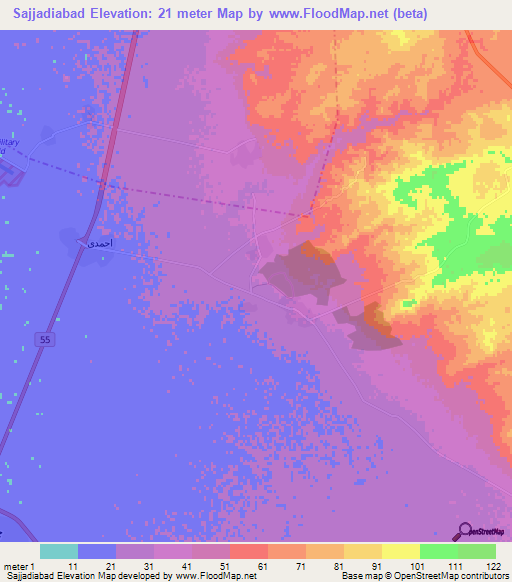 Sajjadiabad,Iran Elevation Map