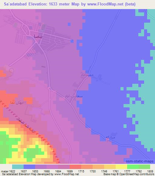 Sa`adatabad,Iran Elevation Map