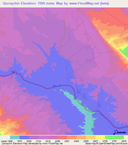 Qoroqchin,Iran Elevation Map