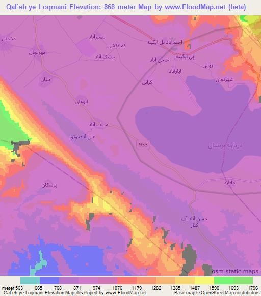 Qal`eh-ye Loqmani,Iran Elevation Map