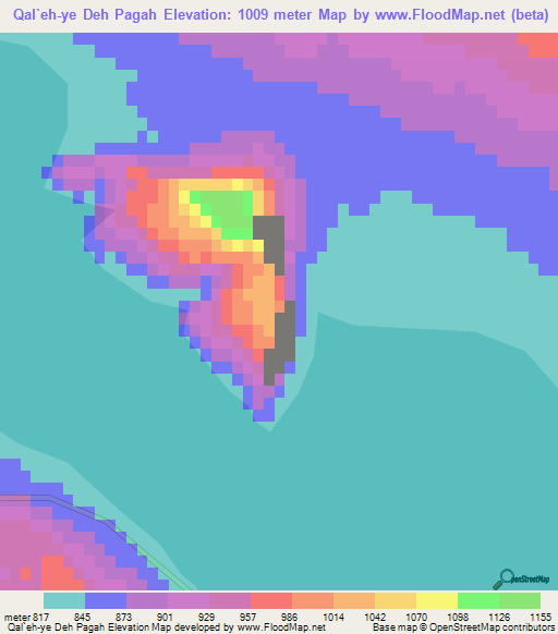 Qal`eh-ye Deh Pagah,Iran Elevation Map