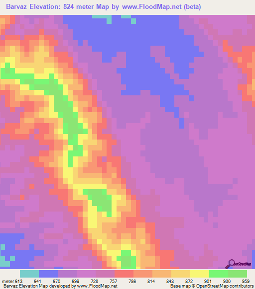 Barvaz,Iran Elevation Map