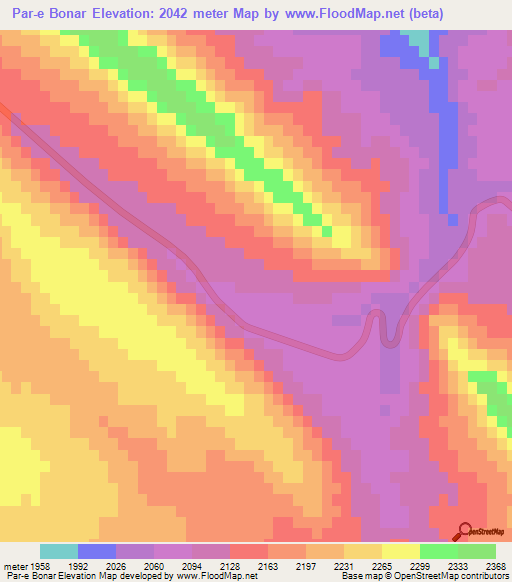 Par-e Bonar,Iran Elevation Map
