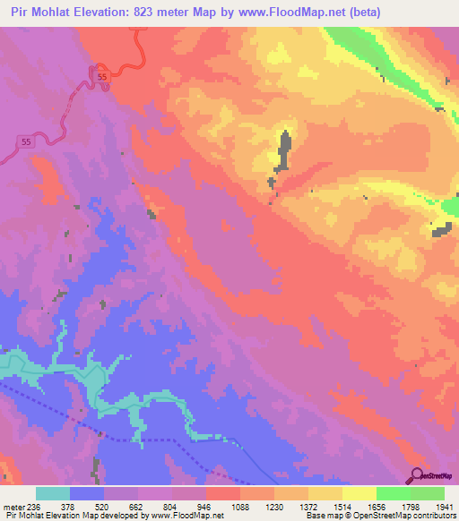 Pir Mohlat,Iran Elevation Map