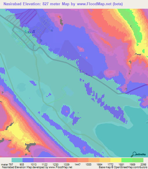 Nasirabad,Iran Elevation Map