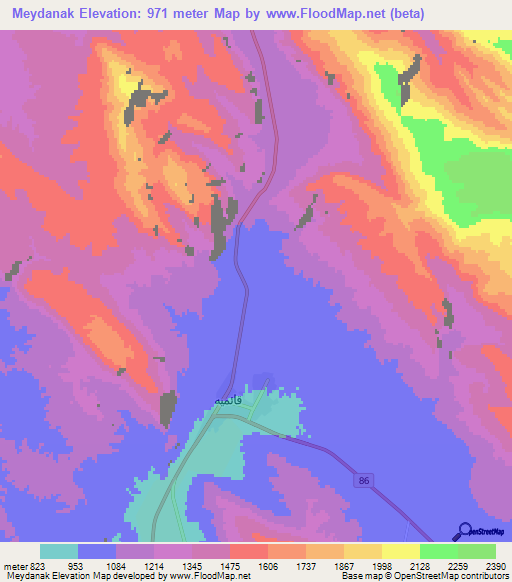 Meydanak,Iran Elevation Map