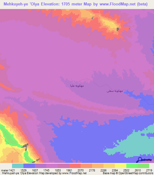 Mehkuyeh-ye 'Olya,Iran Elevation Map