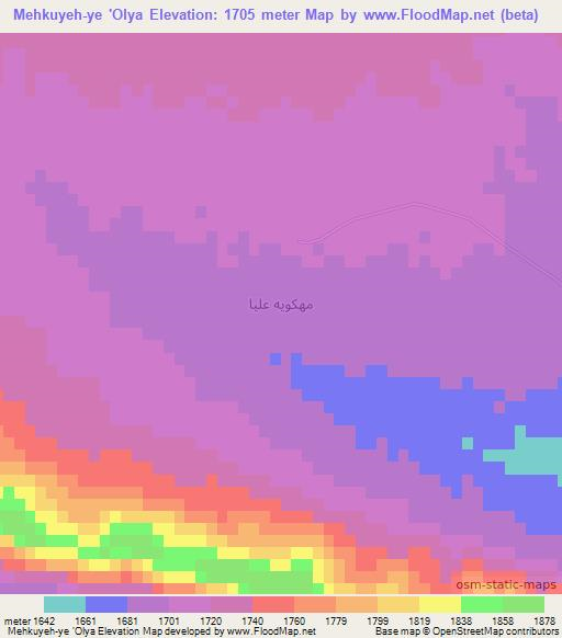 Mehkuyeh-ye 'Olya,Iran Elevation Map