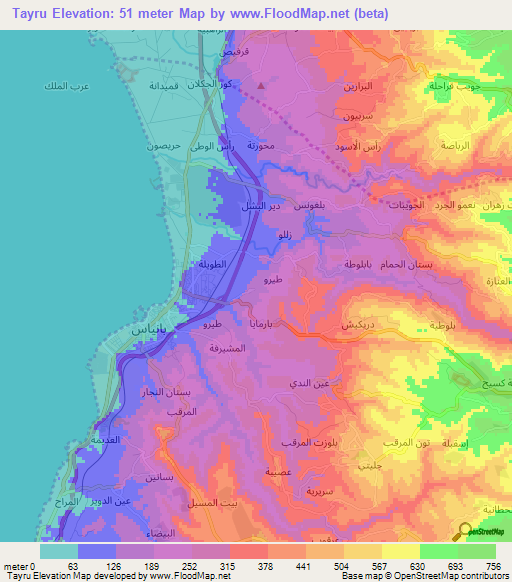 Tayru,Syria Elevation Map