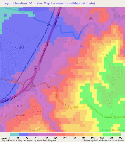 Tayru,Syria Elevation Map
