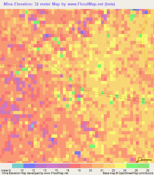 Mina,Iran Elevation Map