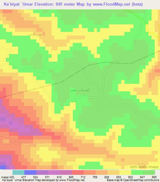Ka`biyat `Umar,Syria Elevation Map