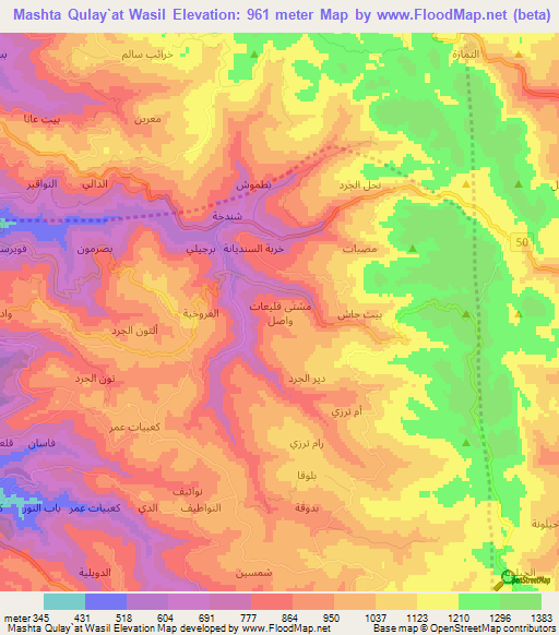 Mashta Qulay`at Wasil,Syria Elevation Map