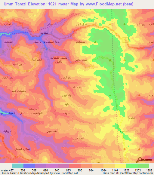 Umm Tarazi,Syria Elevation Map