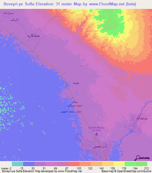 Boveyri-ye Sofla,Iran Elevation Map