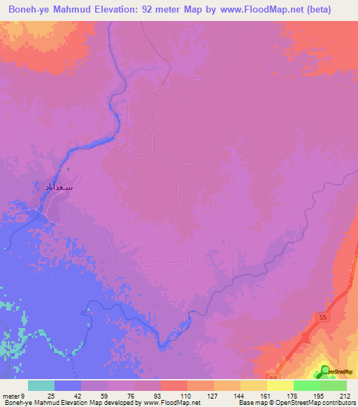 Boneh-ye Mahmud,Iran Elevation Map
