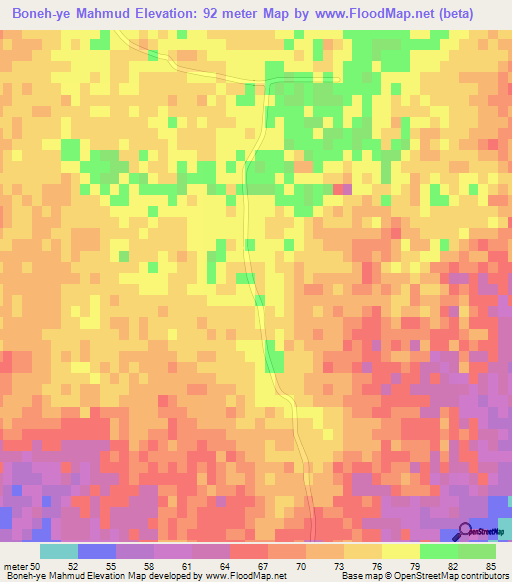 Boneh-ye Mahmud,Iran Elevation Map