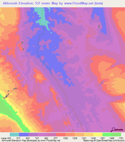 Akhvoreh,Iran Elevation Map