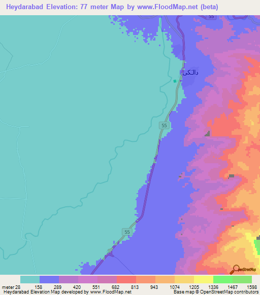 Heydarabad,Iran Elevation Map