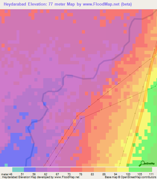 Heydarabad,Iran Elevation Map