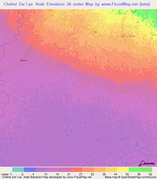 Chehel Zar`i-ye `Arab,Iran Elevation Map