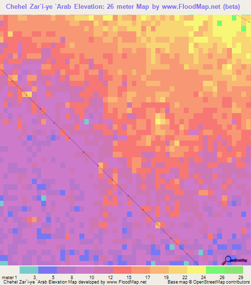 Chehel Zar`i-ye `Arab,Iran Elevation Map