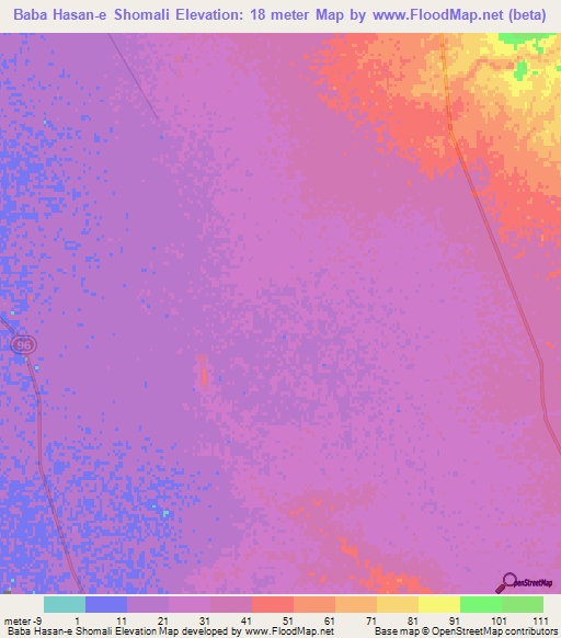 Baba Hasan-e Shomali,Iran Elevation Map