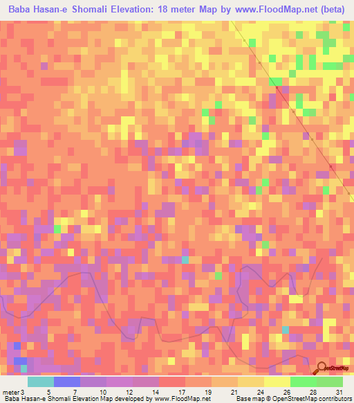 Baba Hasan-e Shomali,Iran Elevation Map