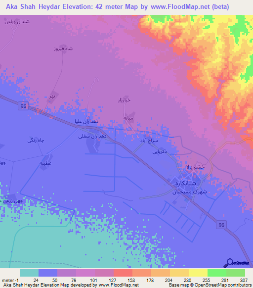 Aka Shah Heydar,Iran Elevation Map