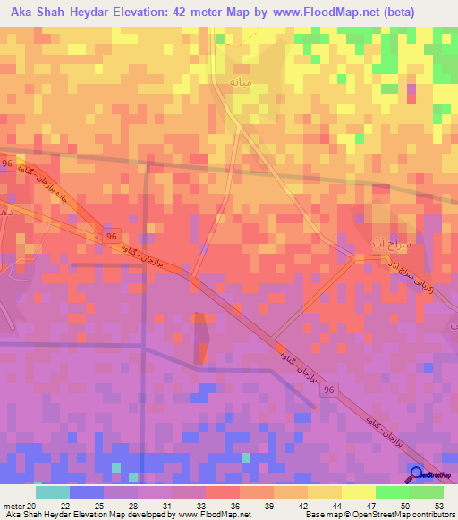 Aka Shah Heydar,Iran Elevation Map