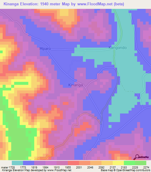 Kinanga,Uganda Elevation Map