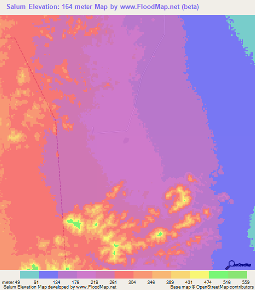 Salum,Sudan Elevation Map