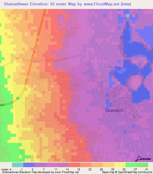 Shamatikwan,Sudan Elevation Map