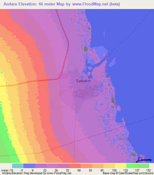 Andara,Sudan Elevation Map