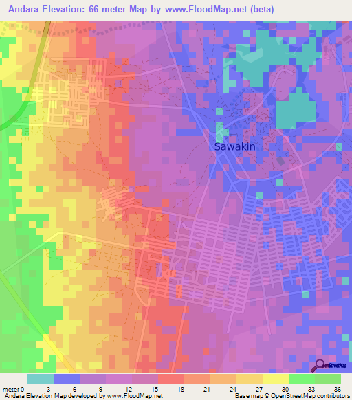 Andara,Sudan Elevation Map