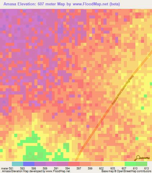 Amasa,Sudan Elevation Map