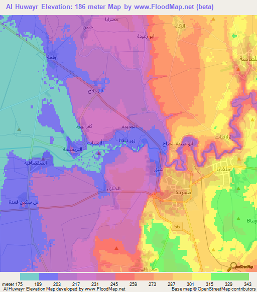 Al Huwayr,Syria Elevation Map
