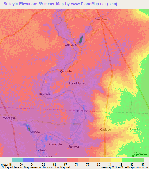 Sukeyla,Somalia Elevation Map