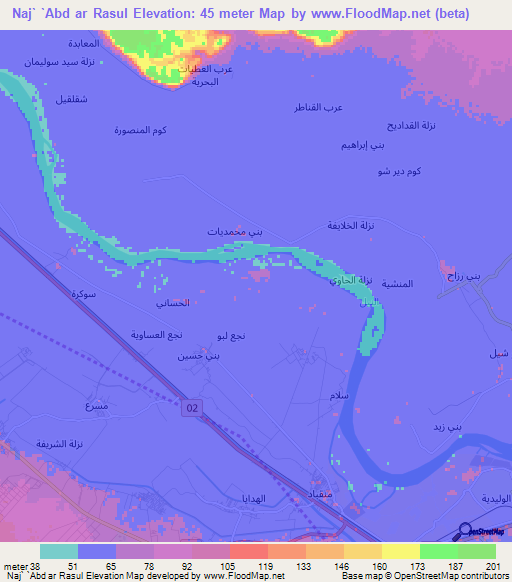 Naj` `Abd ar Rasul,Egypt Elevation Map