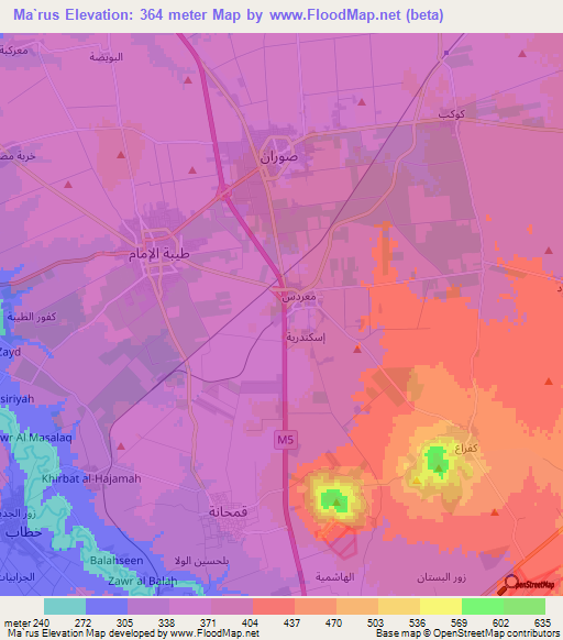 Ma`rus,Syria Elevation Map