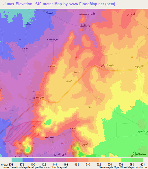 Junas,Syria Elevation Map