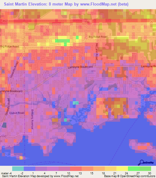 Saint Martin,US Elevation Map
