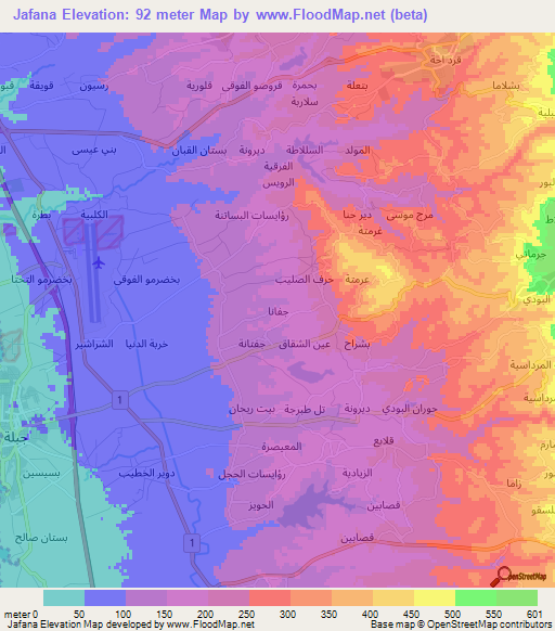 Jafana,Syria Elevation Map