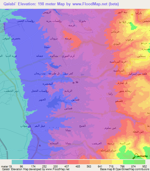Qalabi`,Syria Elevation Map
